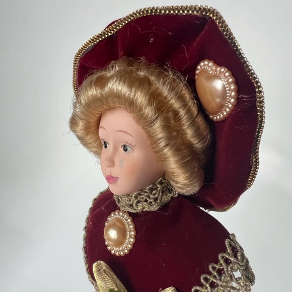 Lot 3 Vintage Kurt S Adler Victorian Porcelain Doll Christmas Ornaments Burgundy - Picture 9 of 16